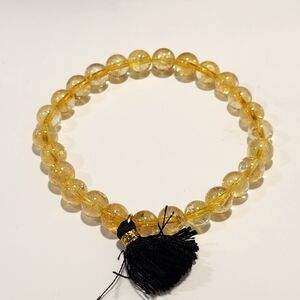 Citrine Crystal Beaded Bracelet with Black Tassel - Manifestation Stone